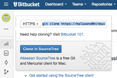 Dirección para clonar el repositorio de bitbucket