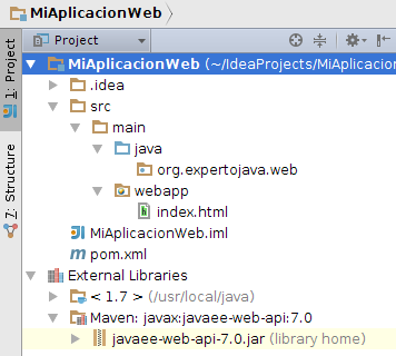 Layout del proyecto web en IntelliJ