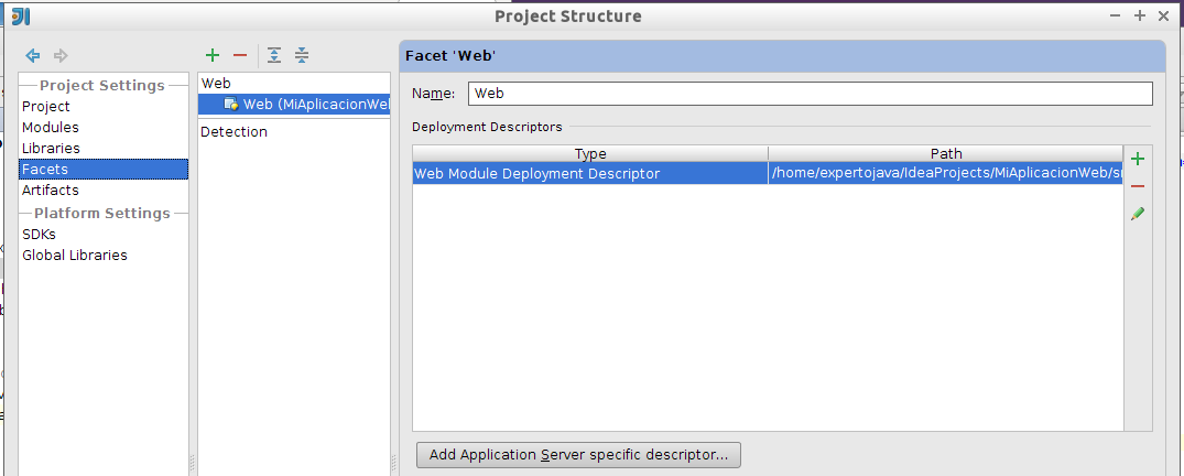 Descriptor de despliegue en facet web