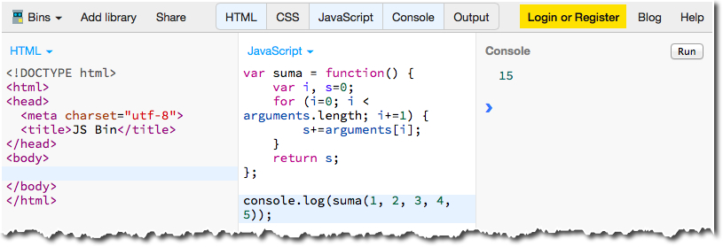 Ejemplo de uso de JSBin