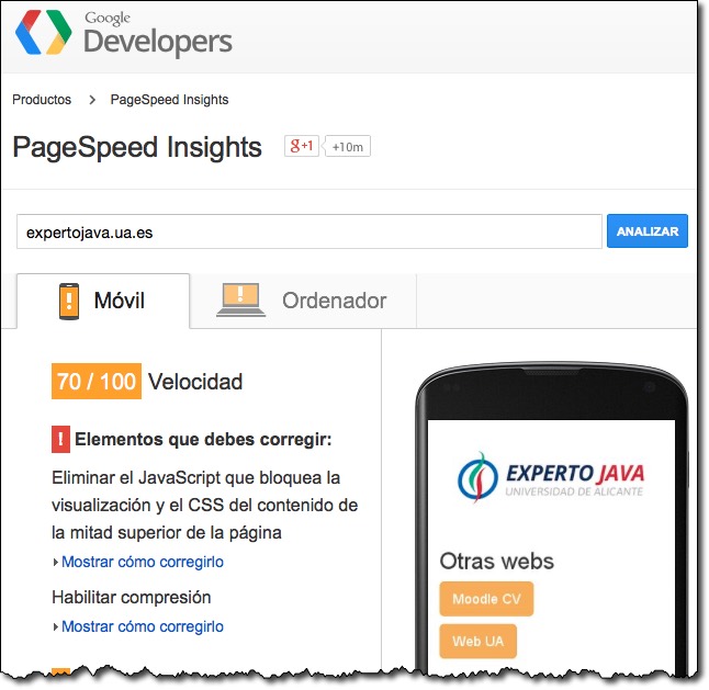 Análisis de Rendimiento con PageSpeed