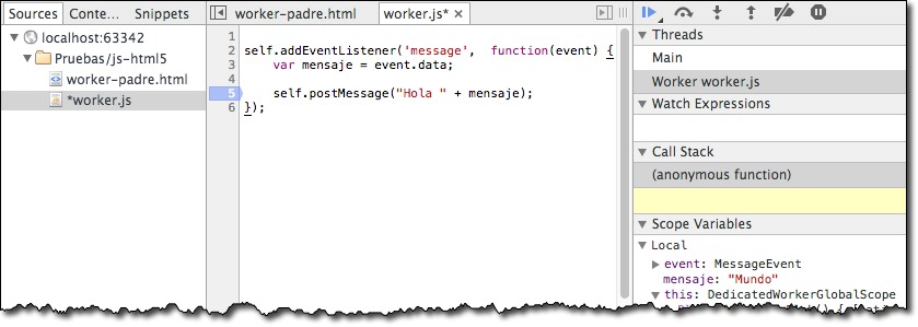 Debug de un Web Worker en Chrome