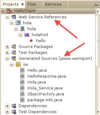 Ficheros generados por wsimport y referencias al WS