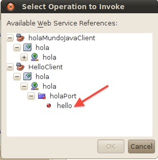 Selecci&oacute;n de la operacion del WS a invocar en el cliente