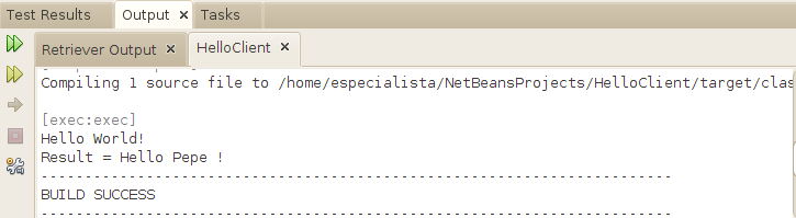 Ejecuci&oacute;n del cliente java del servicio Web hola