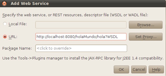 Datos del servicio web para el gestor de servicios