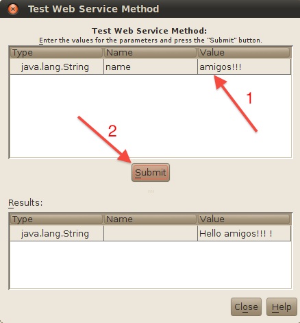Datos para la prueba del servicio y resultado obtenido