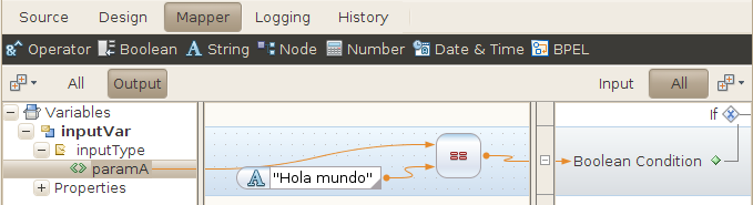 Ventana de mapeado de BPEL a la que hemos a&ntilde;adido una condici&oacute;n