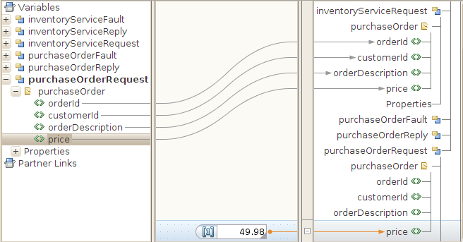 BPEL Mapper: asignaciones correspondientes a la actividad assign1